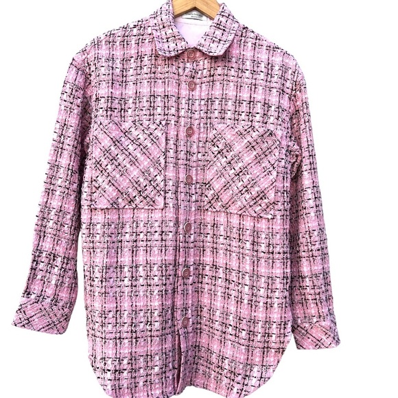 Charlie Luciano Milano Tweed Shirt Jacket Pink Size Small - Picture 9 of 16